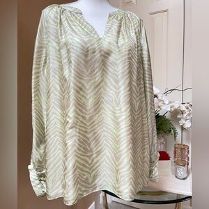 Lafayette 148 New York Norwood Zebra Stripe Silk Blouse in Key Lime XL NEW $598